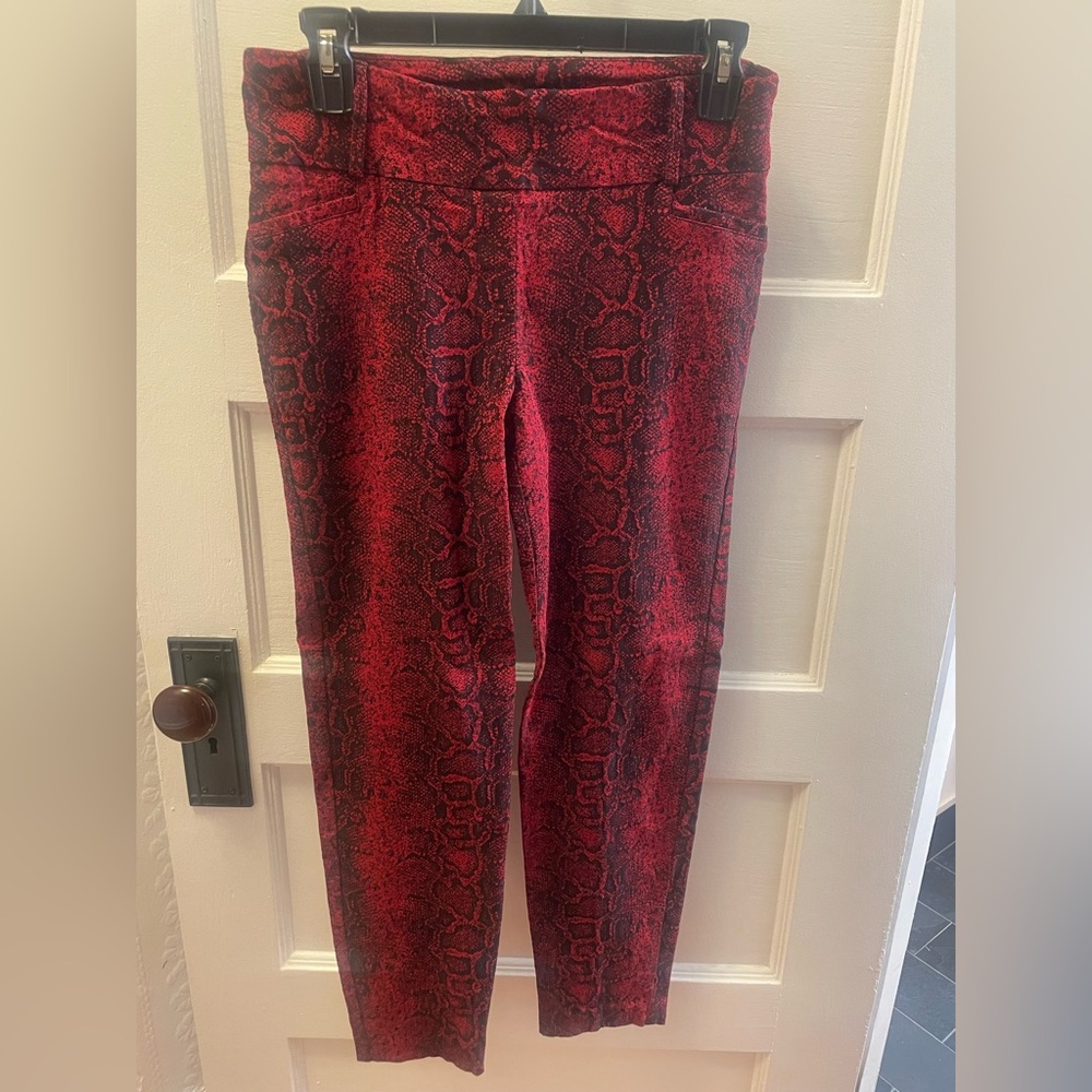 Soho Apparel Red and Black Snake-Print Leggings